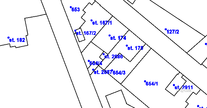 Parcela st. 2886 v KÚ Sezimovo Ústí, Katastrální mapa