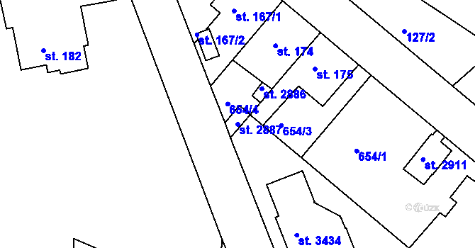 Parcela st. 2887 v KÚ Sezimovo Ústí, Katastrální mapa