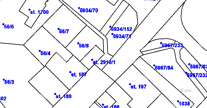 Parcela st. 2910/2 v KÚ Sezimovo Ústí, Katastrální mapa