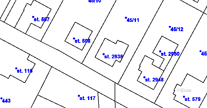 Parcela st. 2938 v KÚ Sezimovo Ústí, Katastrální mapa