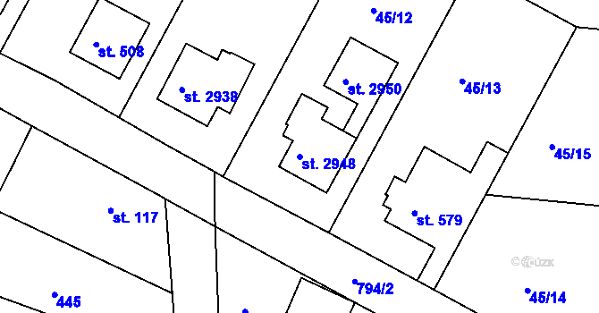 Parcela st. 2948 v KÚ Sezimovo Ústí, Katastrální mapa
