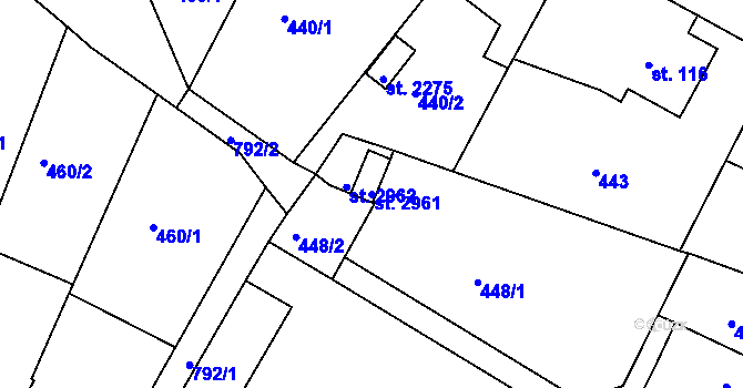 Parcela st. 2961 v KÚ Sezimovo Ústí, Katastrální mapa