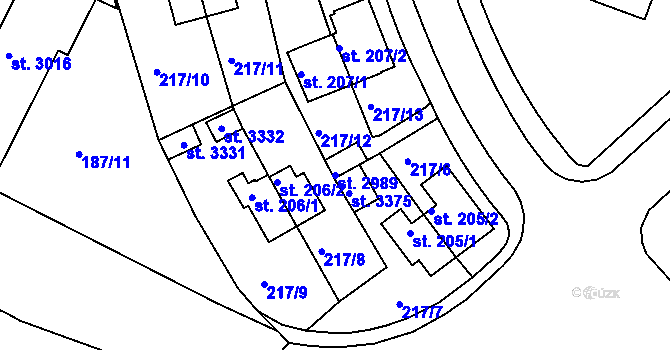 Parcela st. 2989 v KÚ Sezimovo Ústí, Katastrální mapa