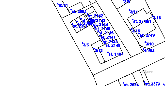 Parcela st. 3/5 v KÚ Sezimovo Ústí, Katastrální mapa