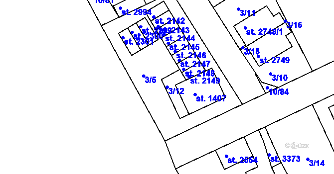 Parcela st. 3/12 v KÚ Sezimovo Ústí, Katastrální mapa