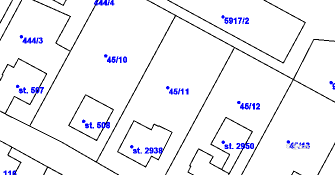 Parcela st. 45/11 v KÚ Sezimovo Ústí, Katastrální mapa
