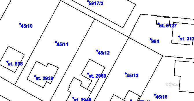 Parcela st. 45/12 v KÚ Sezimovo Ústí, Katastrální mapa