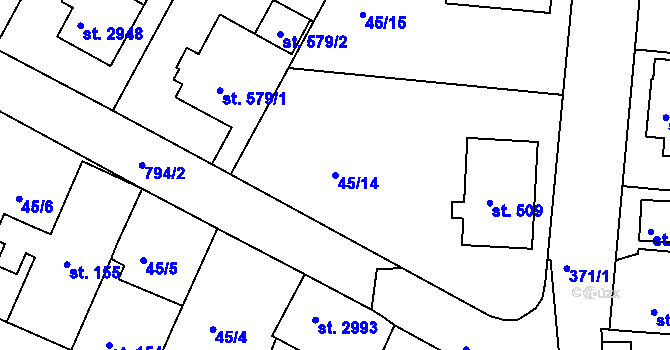 Parcela st. 45/14 v KÚ Sezimovo Ústí, Katastrální mapa