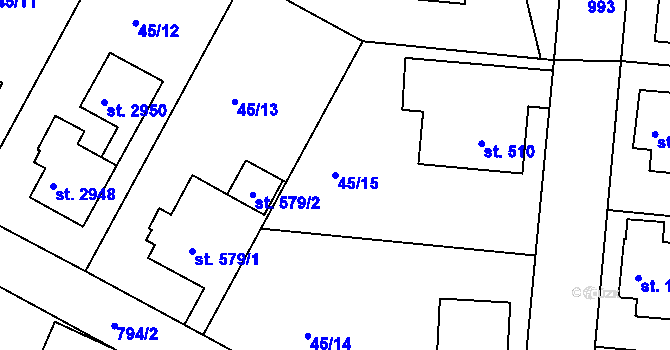 Parcela st. 45/15 v KÚ Sezimovo Ústí, Katastrální mapa