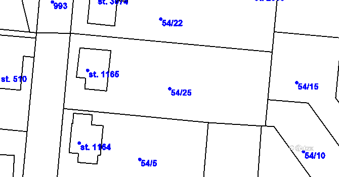 Parcela st. 54/25 v KÚ Sezimovo Ústí, Katastrální mapa