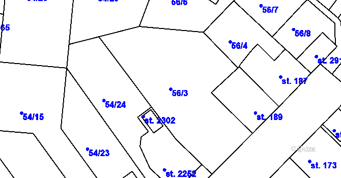 Parcela st. 56/3 v KÚ Sezimovo Ústí, Katastrální mapa