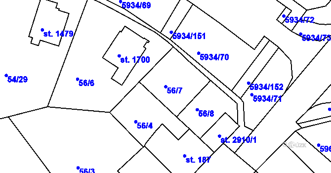 Parcela st. 56/7 v KÚ Sezimovo Ústí, Katastrální mapa