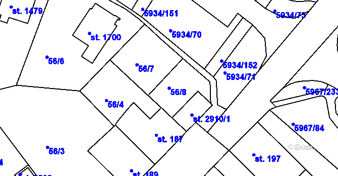 Parcela st. 56/8 v KÚ Sezimovo Ústí, Katastrální mapa