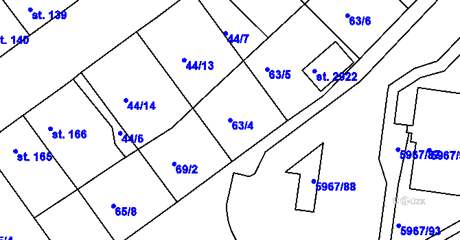 Parcela st. 63/4 v KÚ Sezimovo Ústí, Katastrální mapa