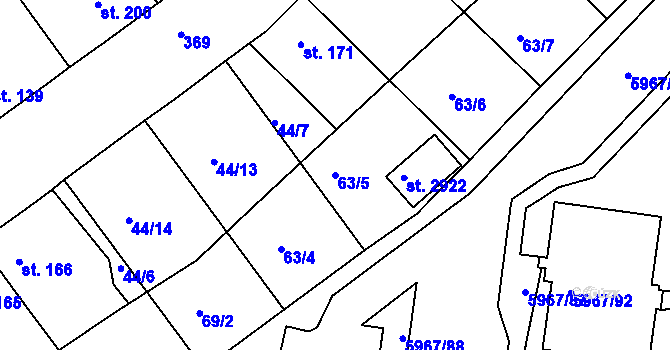 Parcela st. 63/5 v KÚ Sezimovo Ústí, Katastrální mapa