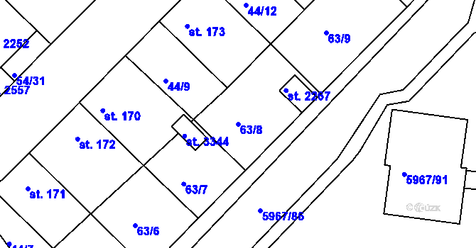 Parcela st. 63/8 v KÚ Sezimovo Ústí, Katastrální mapa