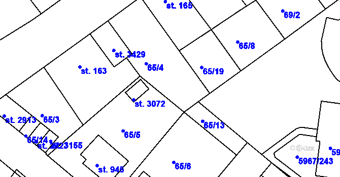 Parcela st. 65/7 v KÚ Sezimovo Ústí, Katastrální mapa