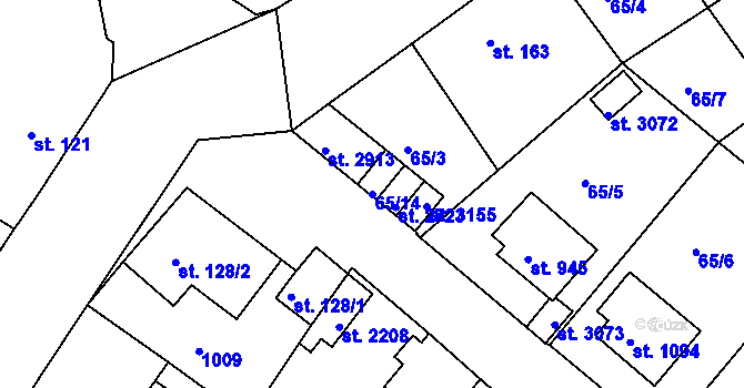 Parcela st. 65/14 v KÚ Sezimovo Ústí, Katastrální mapa