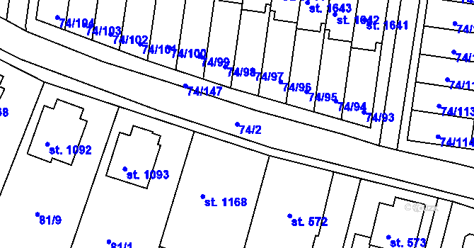 Parcela st. 74/2 v KÚ Sezimovo Ústí, Katastrální mapa