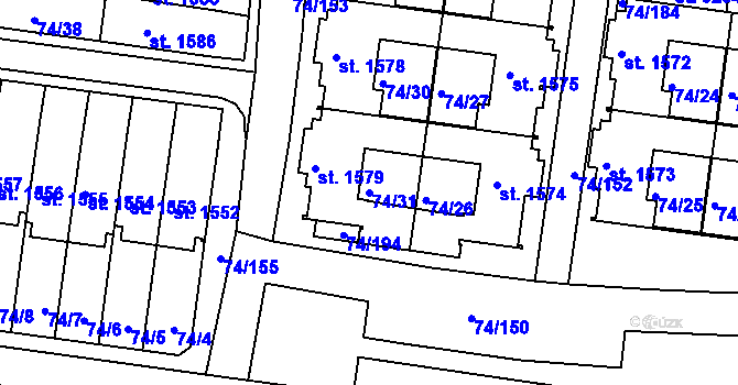 Parcela st. 74/31 v KÚ Sezimovo Ústí, Katastrální mapa