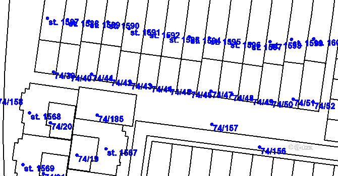 Parcela st. 74/45 v KÚ Sezimovo Ústí, Katastrální mapa
