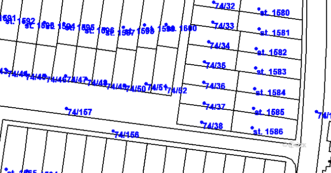 Parcela st. 74/52 v KÚ Sezimovo Ústí, Katastrální mapa