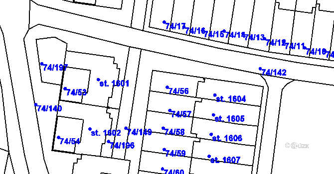 Parcela st. 74/56 v KÚ Sezimovo Ústí, Katastrální mapa