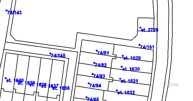 Parcela st. 74/81 v KÚ Sezimovo Ústí, Katastrální mapa