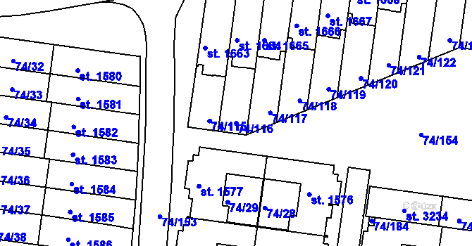 Parcela st. 74/116 v KÚ Sezimovo Ústí, Katastrální mapa