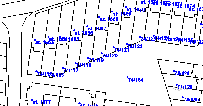 Parcela st. 74/120 v KÚ Sezimovo Ústí, Katastrální mapa