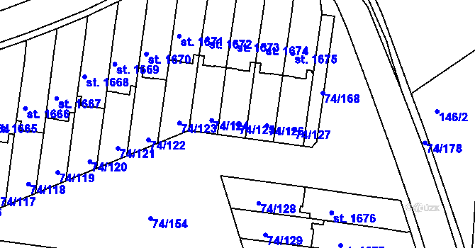 Parcela st. 74/125 v KÚ Sezimovo Ústí, Katastrální mapa