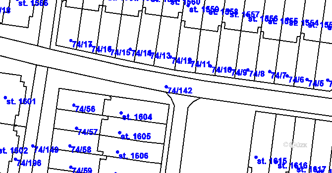 Parcela st. 74/142 v KÚ Sezimovo Ústí, Katastrální mapa