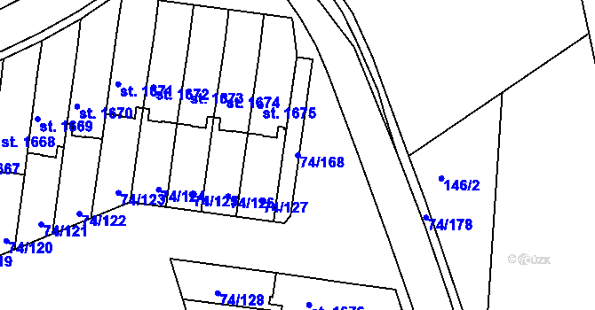 Parcela st. 74/168 v KÚ Sezimovo Ústí, Katastrální mapa