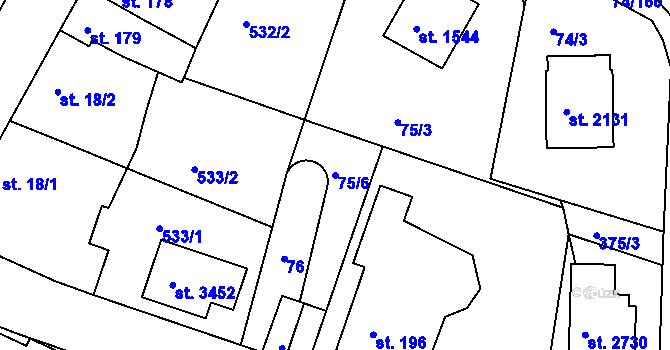 Parcela st. 75/6 v KÚ Sezimovo Ústí, Katastrální mapa