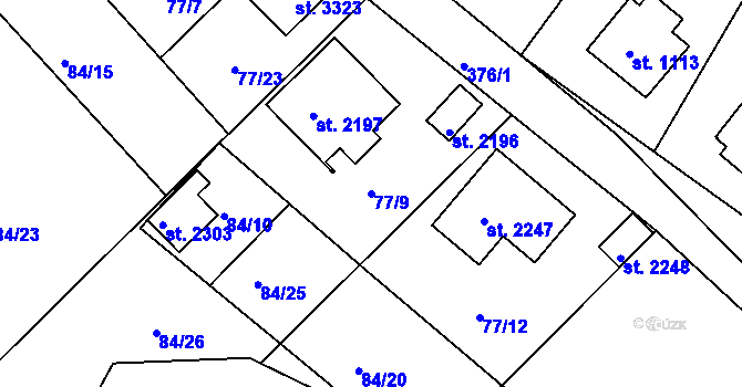 Parcela st. 77/9 v KÚ Sezimovo Ústí, Katastrální mapa