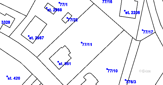 Parcela st. 77/11 v KÚ Sezimovo Ústí, Katastrální mapa