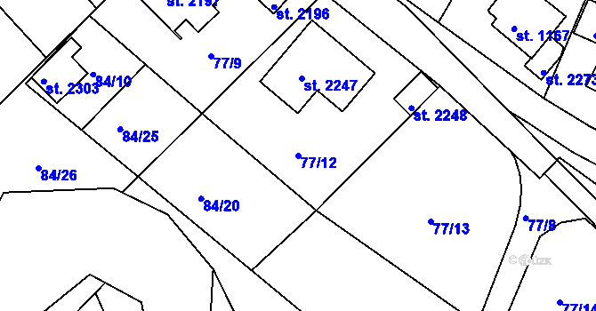 Parcela st. 77/12 v KÚ Sezimovo Ústí, Katastrální mapa