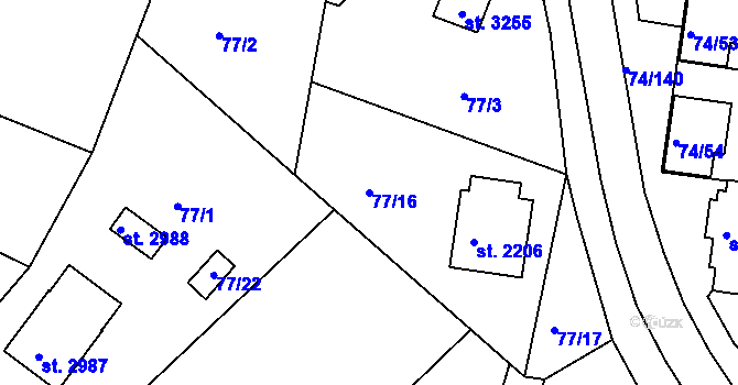 Parcela st. 77/16 v KÚ Sezimovo Ústí, Katastrální mapa