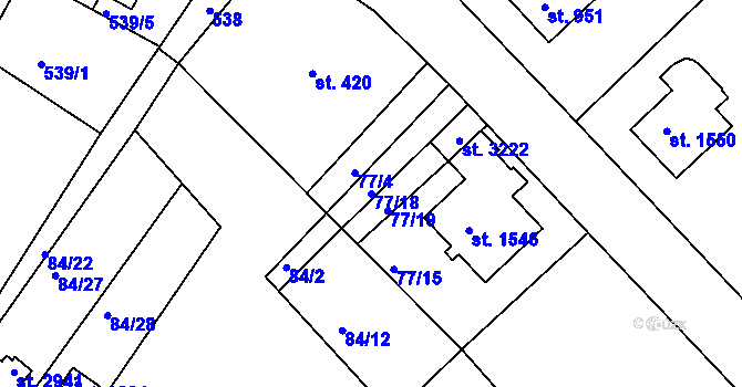 Parcela st. 77/18 v KÚ Sezimovo Ústí, Katastrální mapa