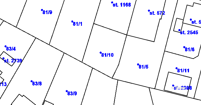 Parcela st. 81/10 v KÚ Sezimovo Ústí, Katastrální mapa