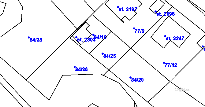 Parcela st. 84/25 v KÚ Sezimovo Ústí, Katastrální mapa