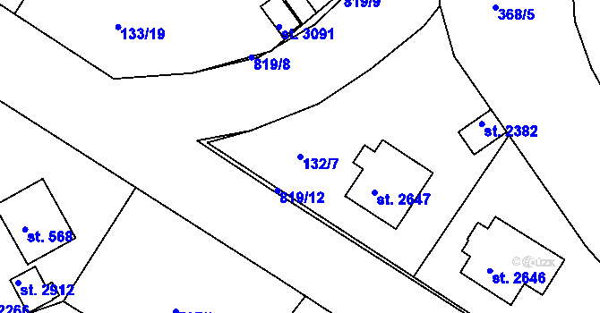Parcela st. 132/7 v KÚ Sezimovo Ústí, Katastrální mapa