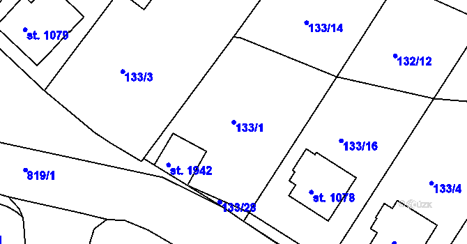Parcela st. 133/1 v KÚ Sezimovo Ústí, Katastrální mapa