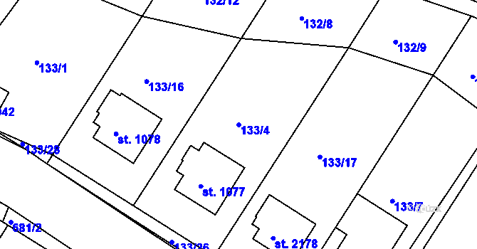 Parcela st. 133/4 v KÚ Sezimovo Ústí, Katastrální mapa