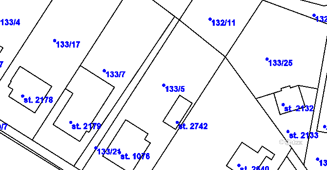 Parcela st. 133/5 v KÚ Sezimovo Ústí, Katastrální mapa