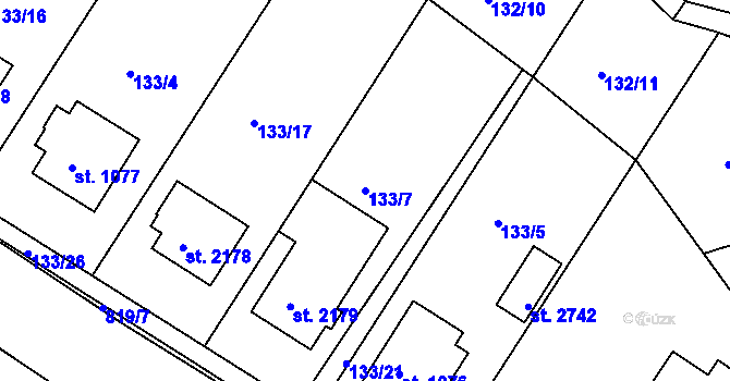 Parcela st. 133/7 v KÚ Sezimovo Ústí, Katastrální mapa