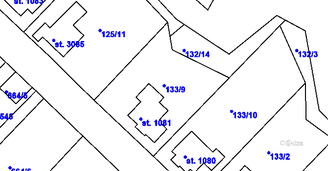 Parcela st. 133/9 v KÚ Sezimovo Ústí, Katastrální mapa