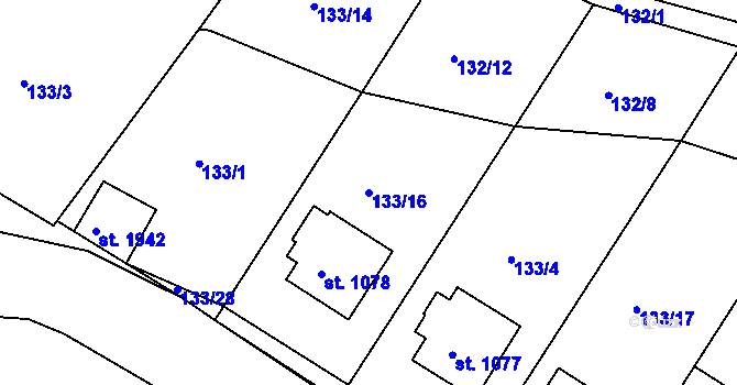 Parcela st. 133/16 v KÚ Sezimovo Ústí, Katastrální mapa