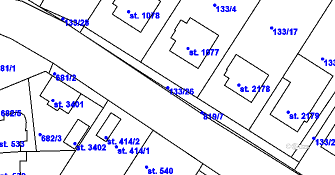 Parcela st. 133/26 v KÚ Sezimovo Ústí, Katastrální mapa