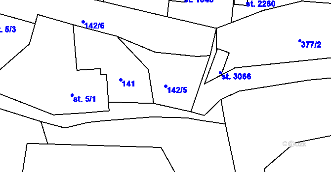 Parcela st. 142/5 v KÚ Sezimovo Ústí, Katastrální mapa